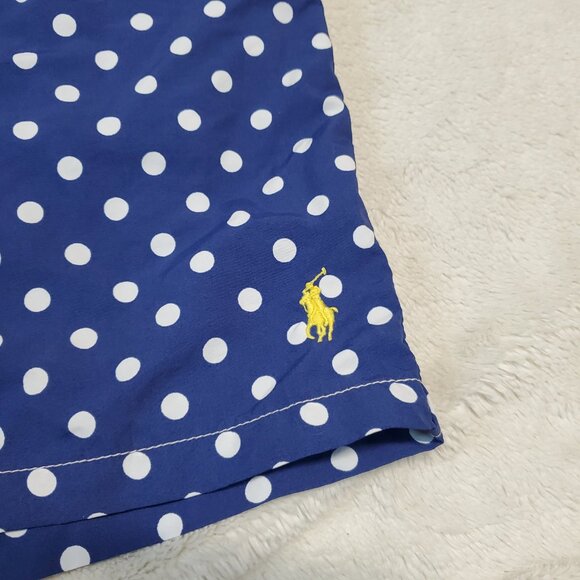 Vintage Polo Ralph Lauren Blue White Polka Dot Swimsuit Swim Trunks Men XXL - Picture 4 of 12